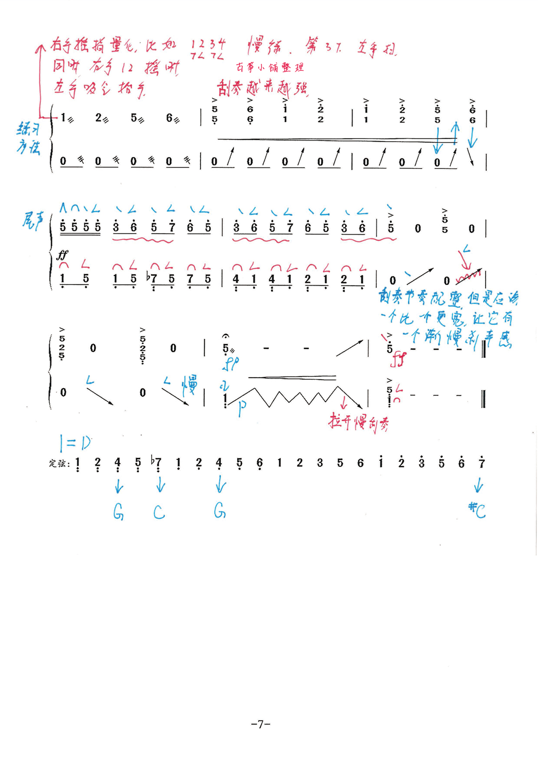 《今夕》古筝版曲谱简谱-刘乐教学笔记