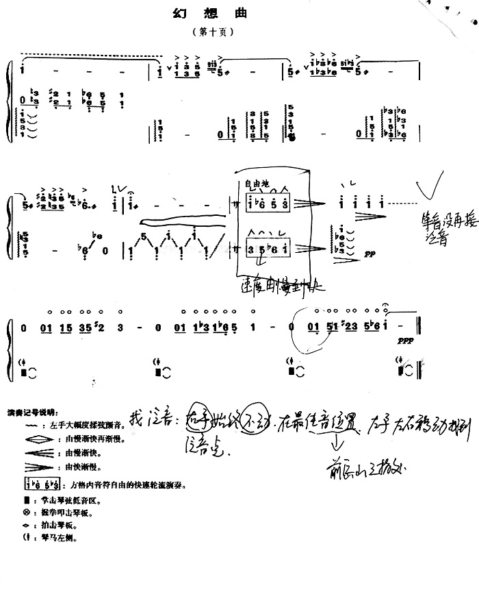 《幻想曲》古筝D调简谱教学笔记