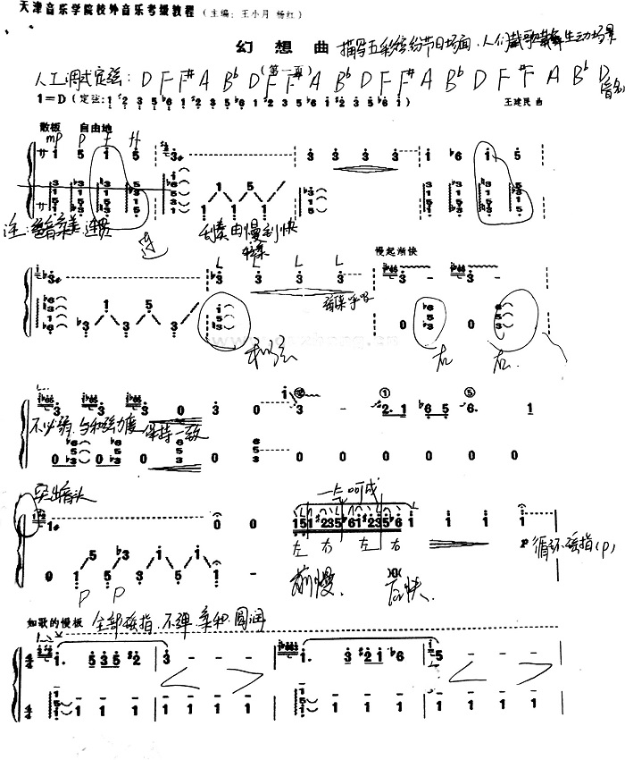 《幻想曲》古筝D调简谱教学笔记