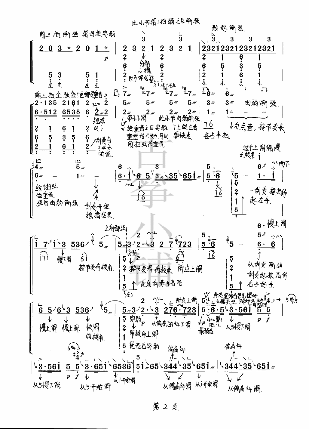 袁莎版古筝曲《夜深沉》教学讲解笔记简谱