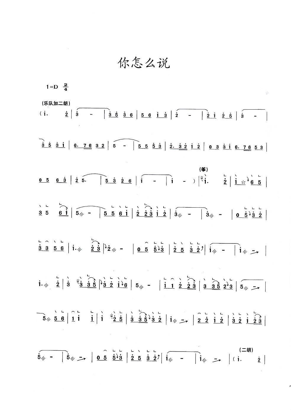邓丽君歌曲《你怎么说》古筝演奏版D调简谱伴奏