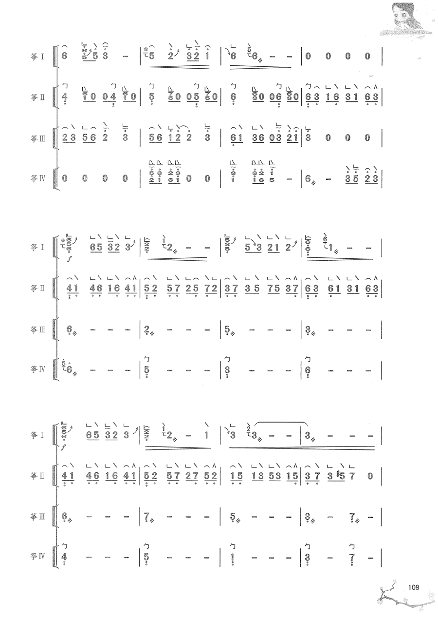 《依兰爱情故事》古筝D调完整版重奏简谱及伴奏