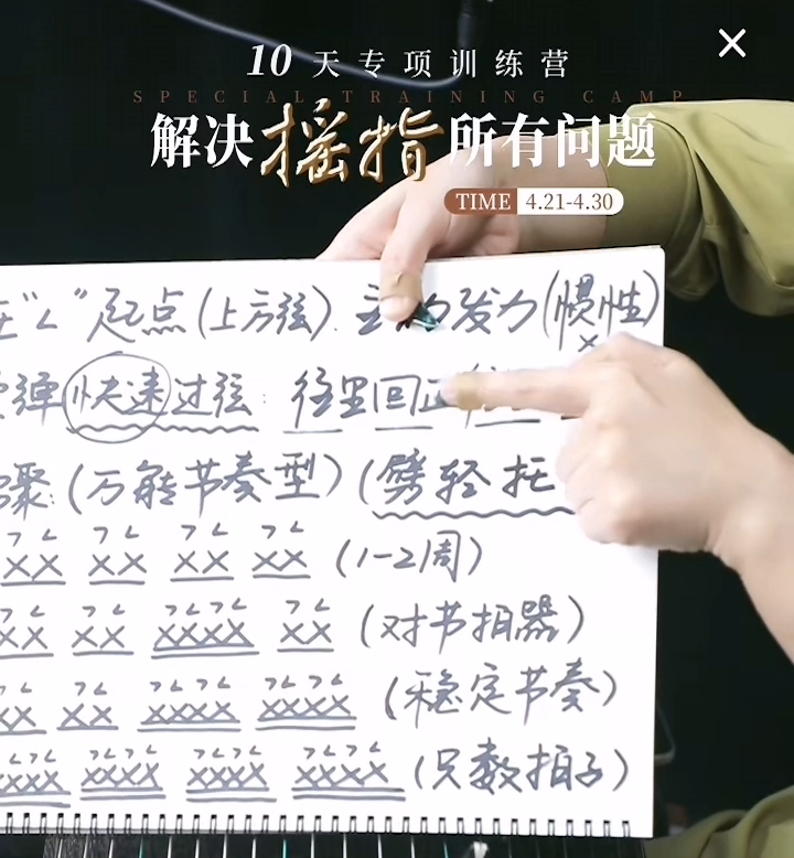 10天古筝摇指训练Day2:换弦+弱摇教程（万能节奏型/节拍器跟练）